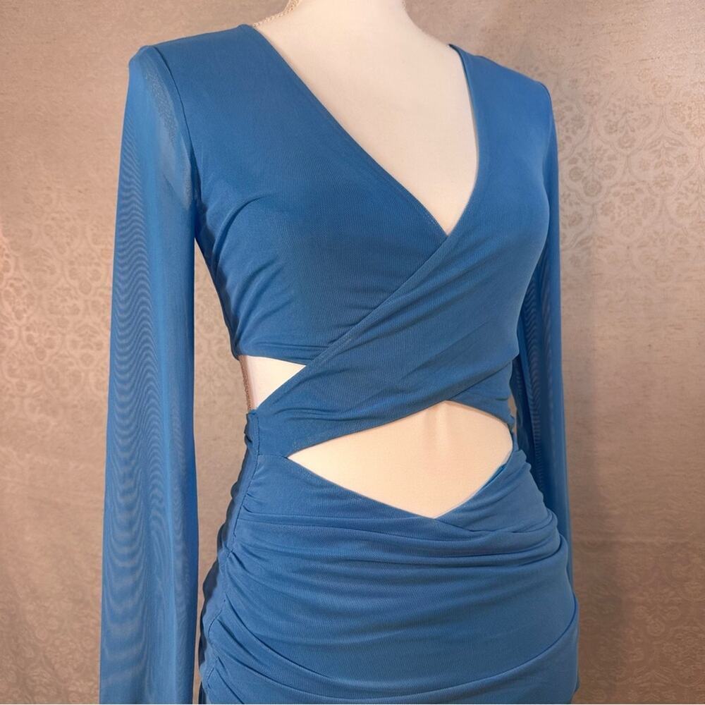 Tiger Mist Jossi Blue Mini Dress Size Small Cut-Out Sheer Long Sleeve Going Out - Picture 5 of 14